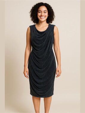 Ricki's Black & Blue Metallic Shimmer Draped Midi Dress Size XL Party Wedding
